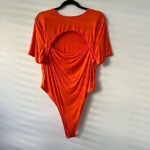 Shein Women's Orange Short Sleeve Curve Cut-Out Bodysuit Size 3XL
